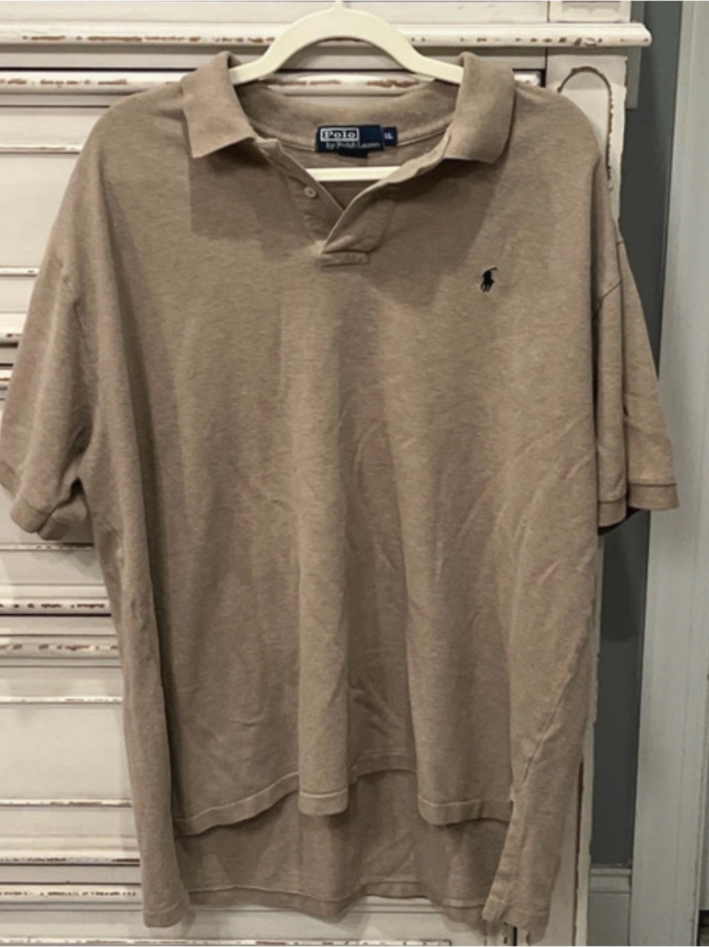 Ralph Lauren Men's Tan Polo Shirt with Navy Pony